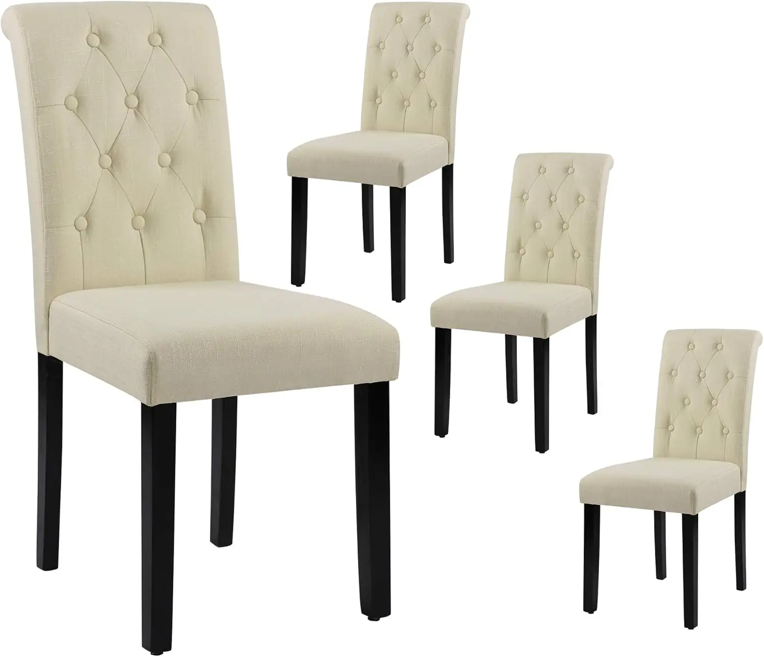 Button-Tufted Dining Chairs Set of 4, Kitchen Chairs with Solid Wood Legs, Fabric Dinning Room Chairs with High Back(4pcs,Beige)