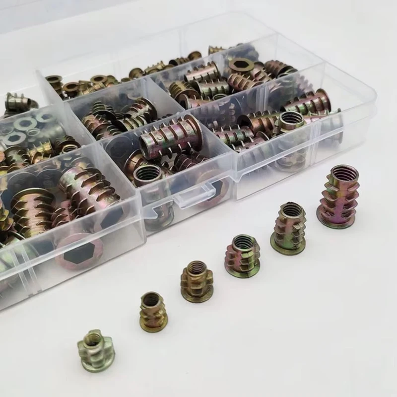 Furniture Nut T-Nut Pronged Insert Nut M4 M5 M6 M8 4x8 Wood Connector Zinc Plated Threaded Insert for Cabinets Chairs DIY