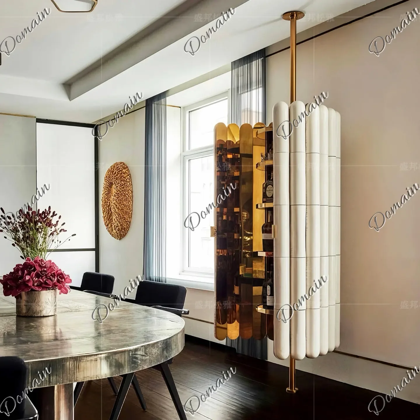 C10 Designer Column Wine Cabinet Floor-to-ceiling Villa Modern Light Luxury High-end Creative Stainless Steel Cylindrical Displa