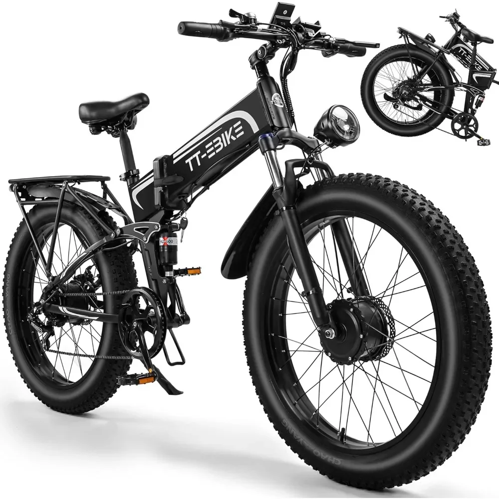 Dual:,// Folding Electric Bike Adults with 48V 23/20/17.5AH Battery, 26x4.0 Fat Tire Mountain E Bike, Full Suspension 31-38 MPH,