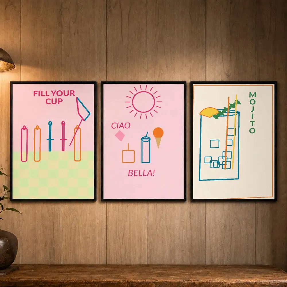 Beverage Art Drink Poster Self-adhesive Art Poster Decoracion Painting Wall Art White Kraft Paper Home Decor