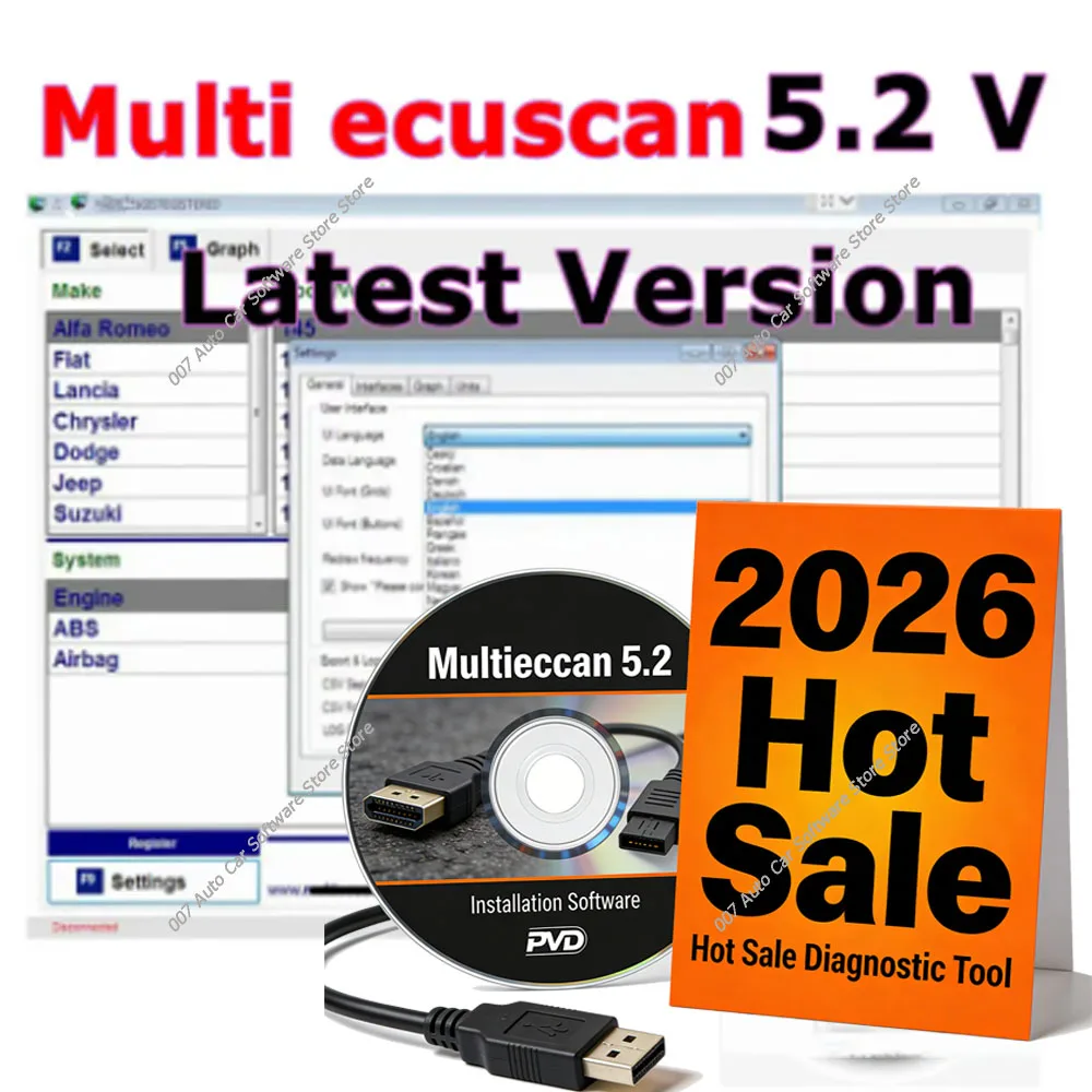 

2026 Multiecuscan 5.2 Scanner Software for Fiat Chrysler Dodge Jeep Suzuki V5.2 Diagnostic Tool Multicar Brand New