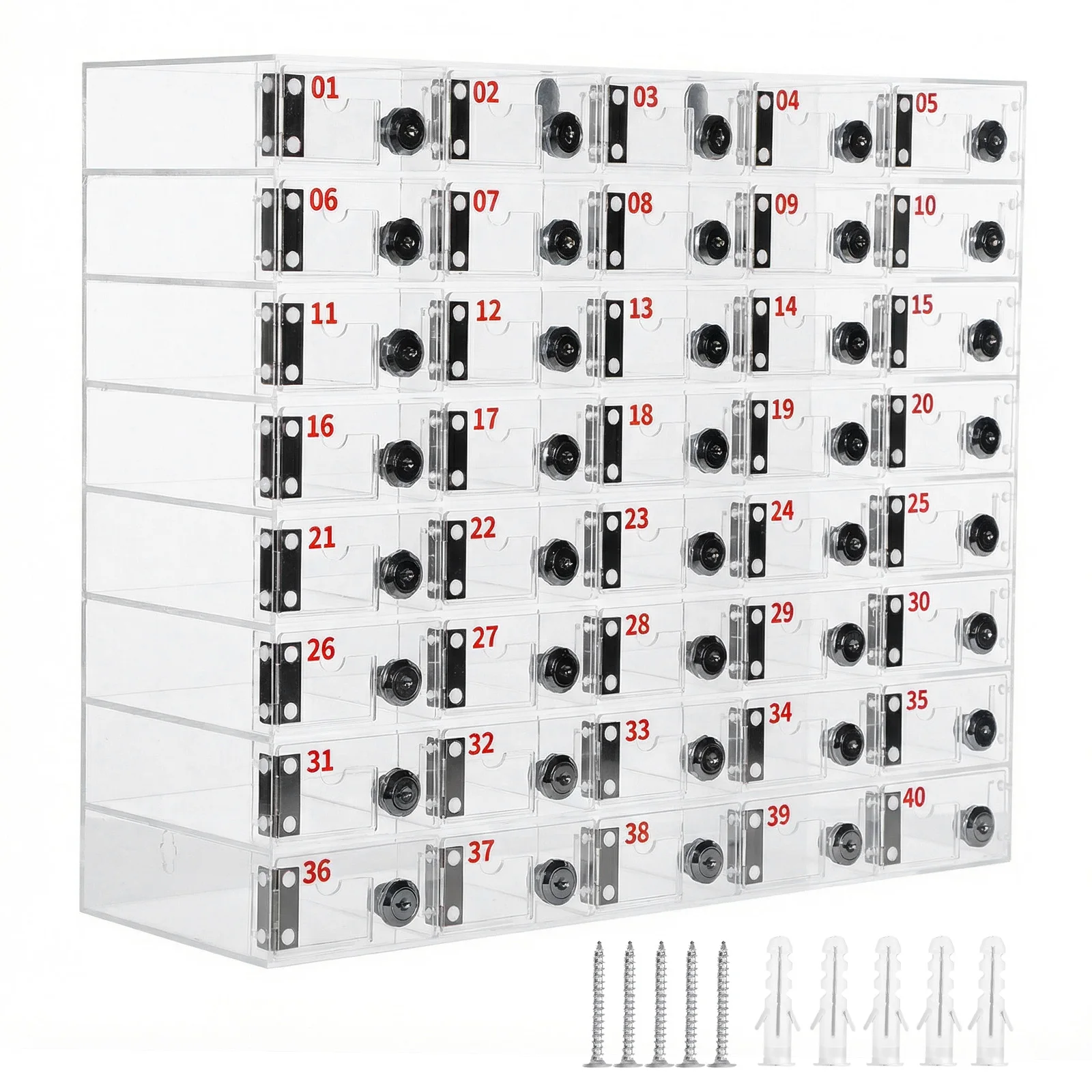 40/60 Slots Wall-Mounted Cell Phone Locker Clear Acrylic with Individual Locks & Keys Numbered Lockers for Office  Factory