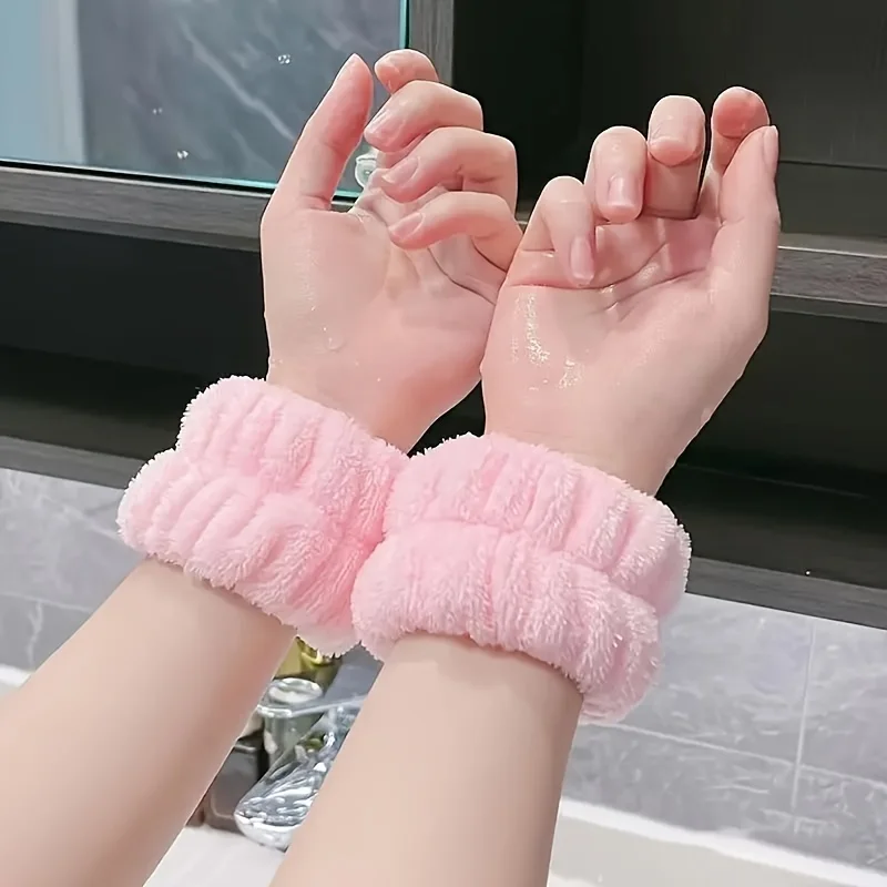 Diadema impermeable de 2 piezas, pulsera para lavado de cara, gemelos para lavado de cara, pulsera absorbente de sudor.