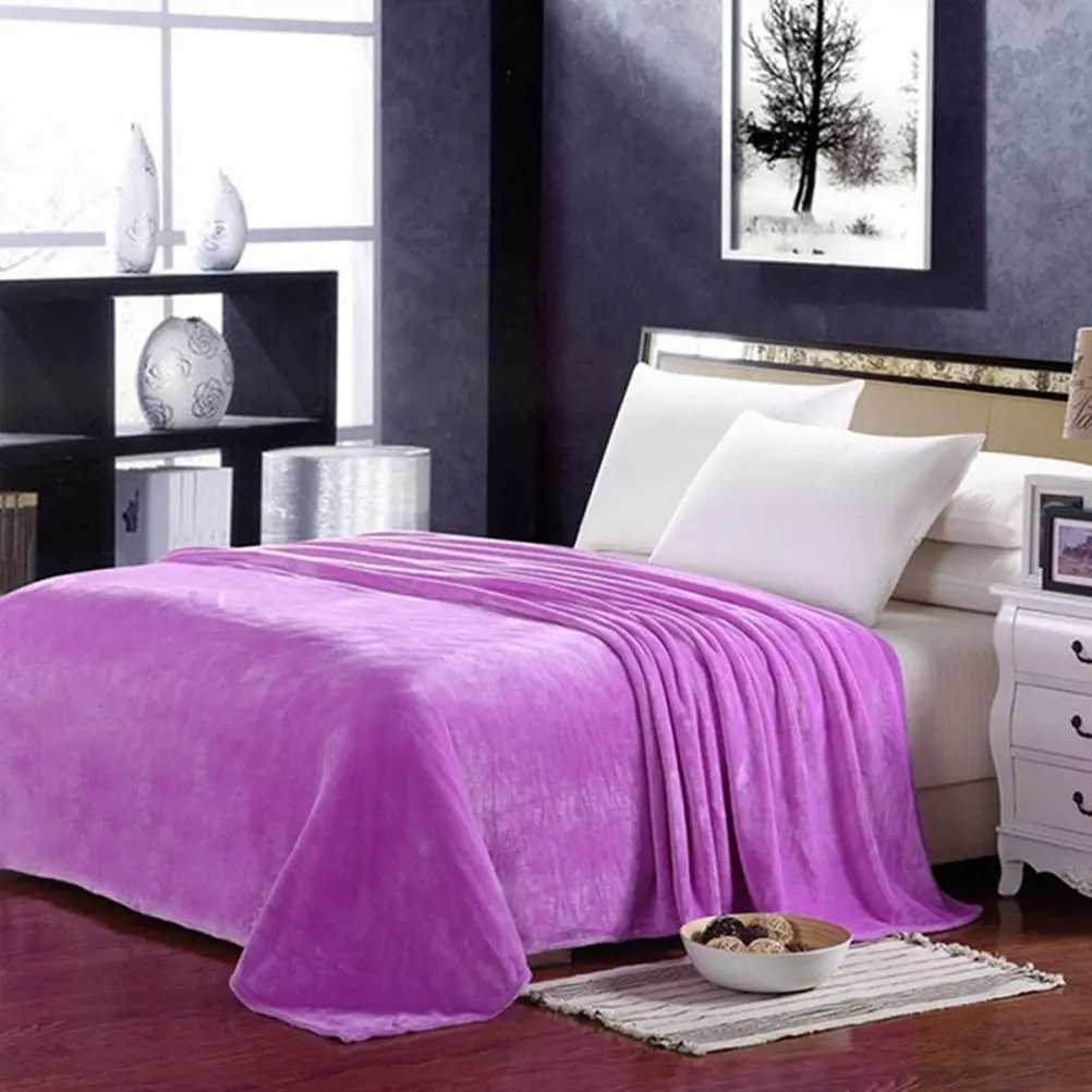 Premium Coral Fleece Blanket Lightweight Extra Warm for Winter Camping Backpacking Home Use 65x93cm Light Purple