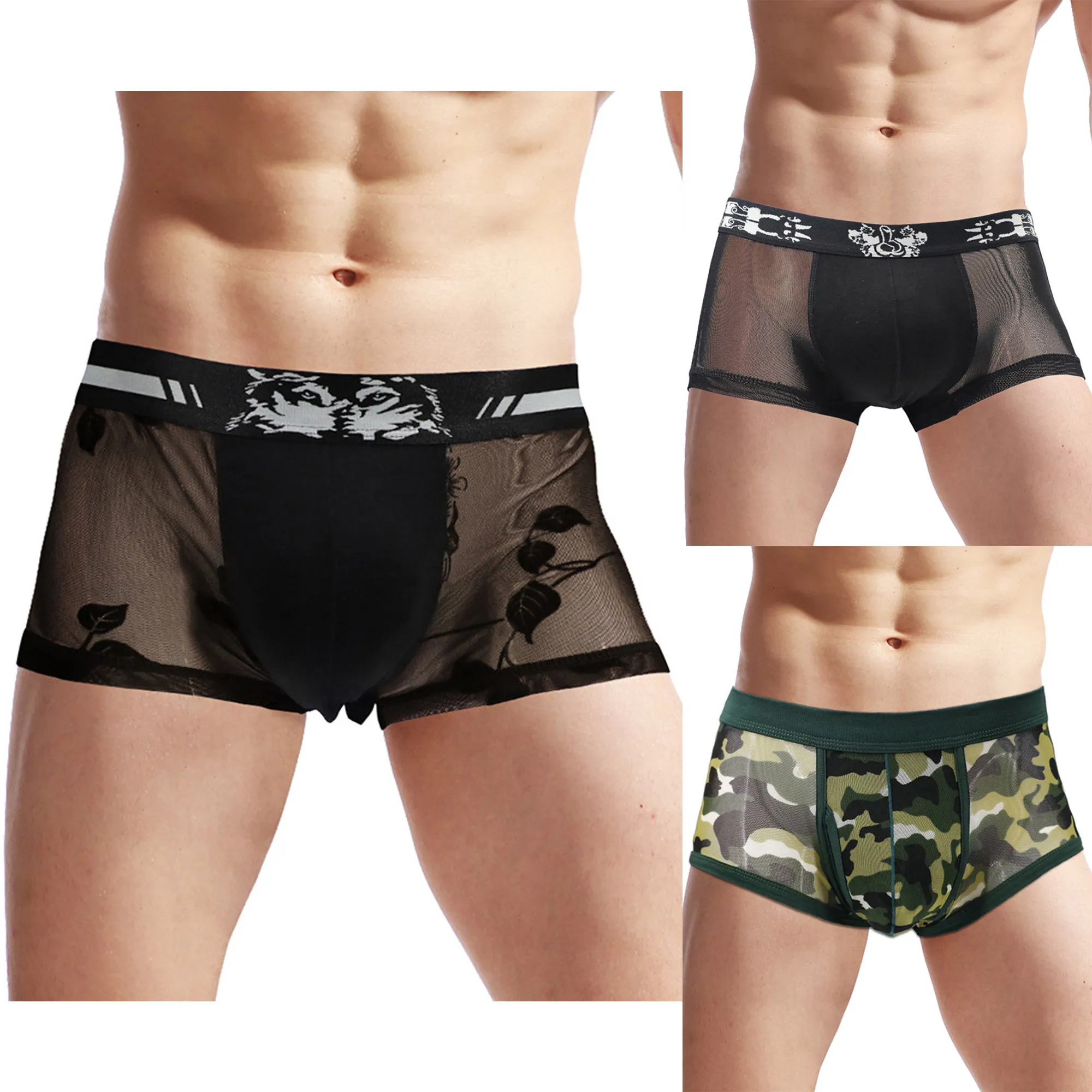 

Мужские сексуальные прозрачные трусы-боксеры из сетки с эластичным поясом, дышащие, с анатомическим мешочком, низкая посадка