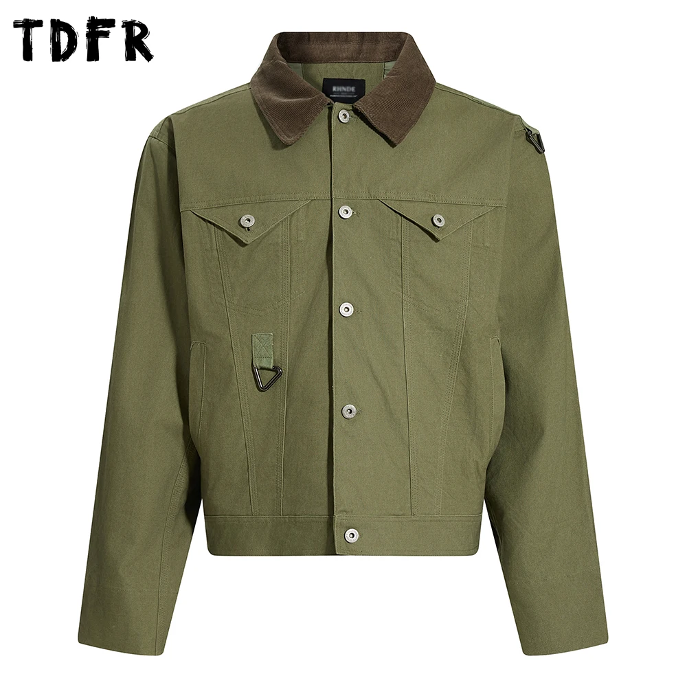 

Retro Cargo Spliced Jacket Mens Multi-Pocket Autumn Winter Safari Style Lapel Single Breasted Long Sleeve Outerwear Man