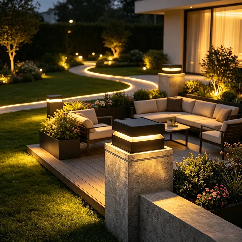 Outdoor Courtyard LED Lawn Lamp Waterproof IP65 Garden Square Solar Street Light For Pillar Chapiter Fence Door Post Decoration