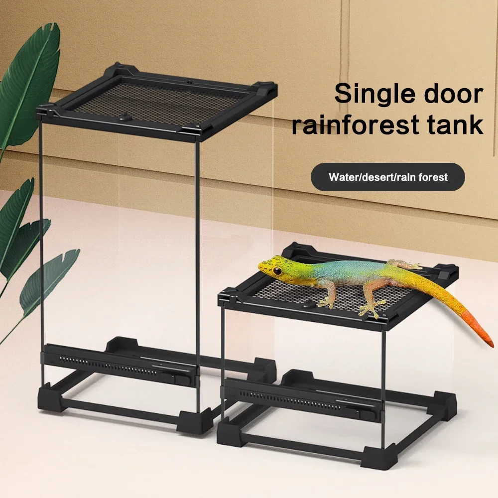 Amphibious Climbing Pet Breeding Box Ecological Landscape Tempered Glass Single Door Rainforest Tank Lizard Turtle Breeding Box