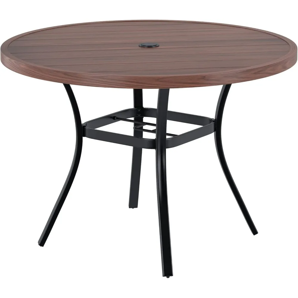 

Circular terrace dining table, 42 inch metal outdoor dining table with umbrella hole, used for garden lawn balcony deck