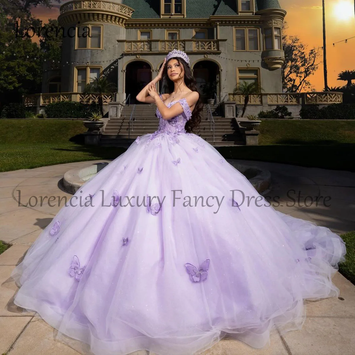 Sparkly Quinceanera Dress Ball Gown Appliques Off The Shouldr Flower Beading Sequins Puffy Sweet 15 16 Dress Vestidos De XV Anos