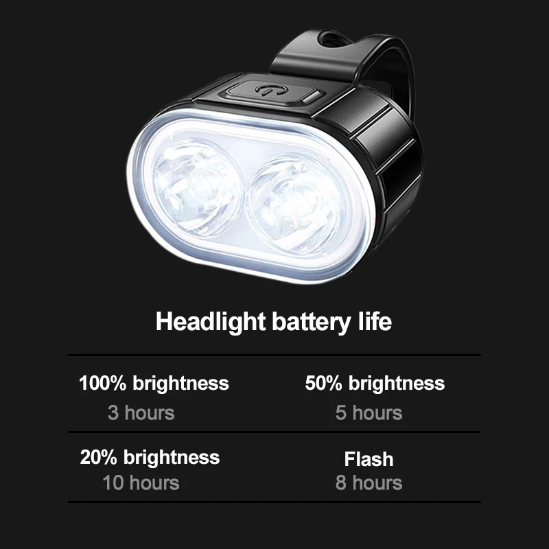 Set of front and rear lights for mountain bike, LED flashlight with USB charging, water resistant