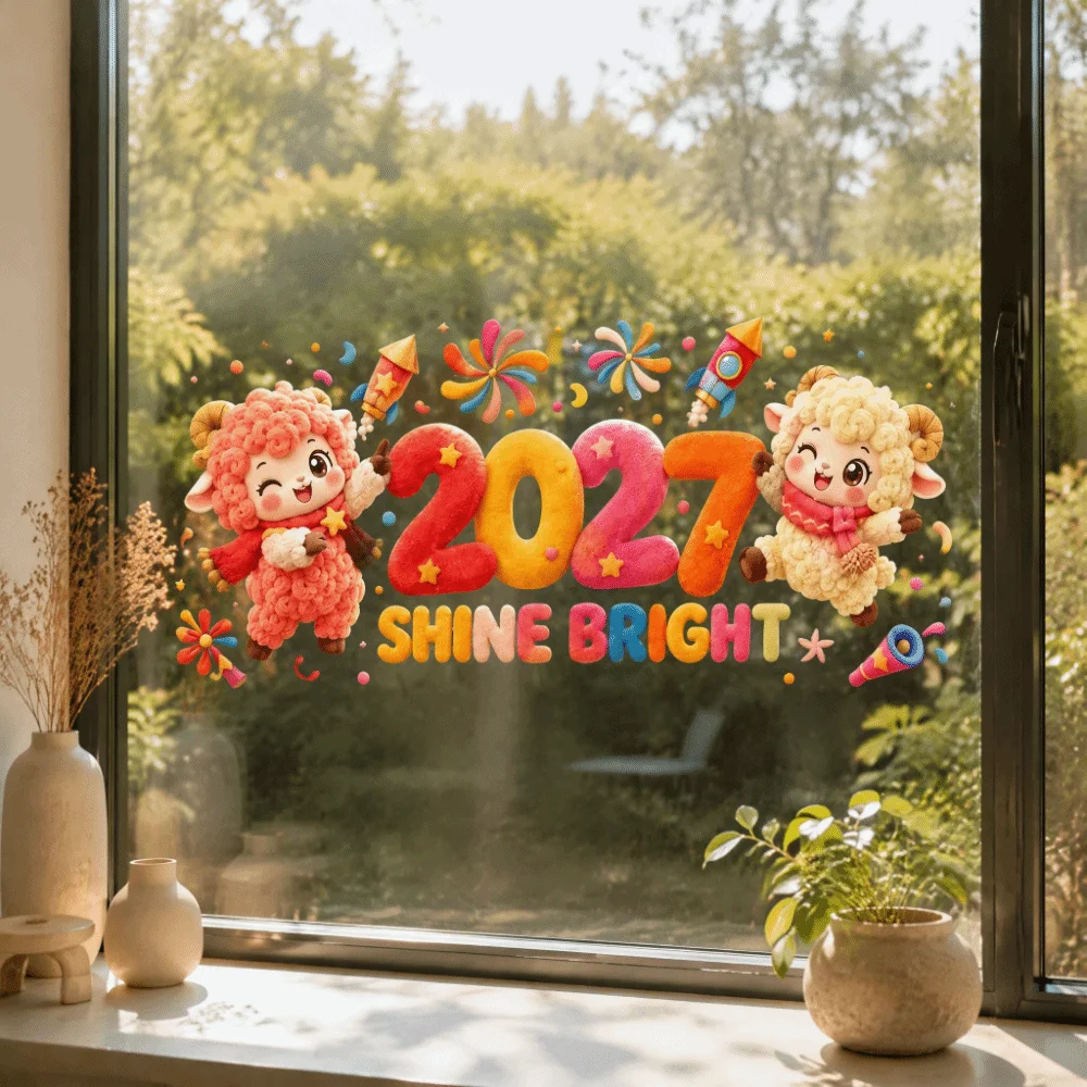 Waterproof 2027 Static Cling Decal DIY Removable Static Goat Year Glass Window Sticker Large Exquisite Two-sided Door Stickers