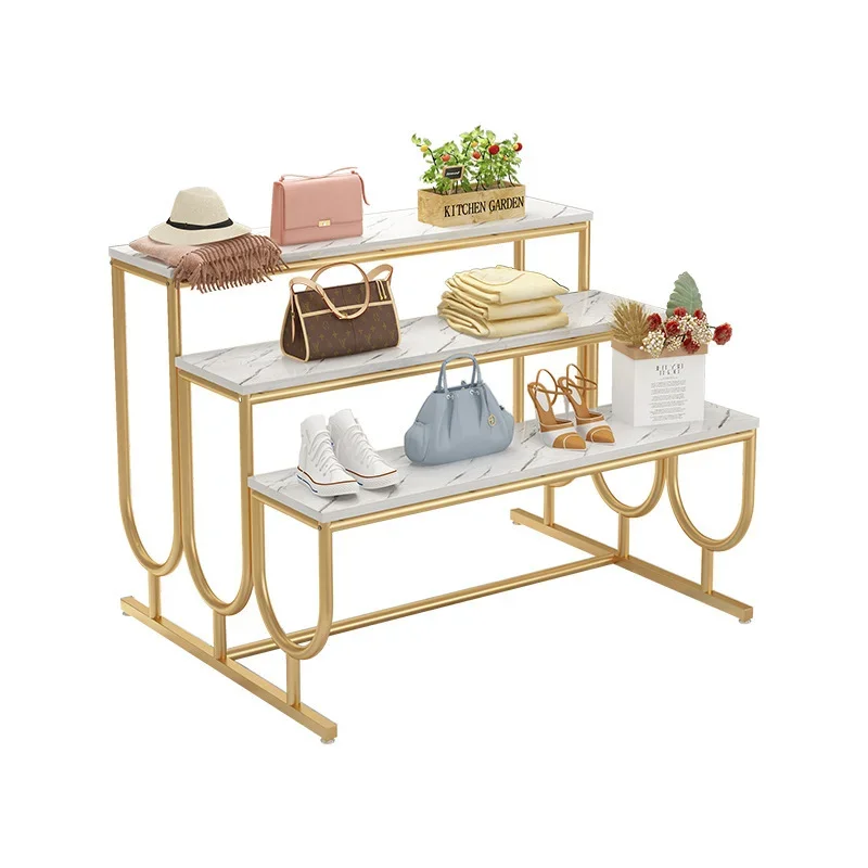 Clothing store Nakajima display stand gold middle high and low shoe and bag store shoe rack stepped water table display stand