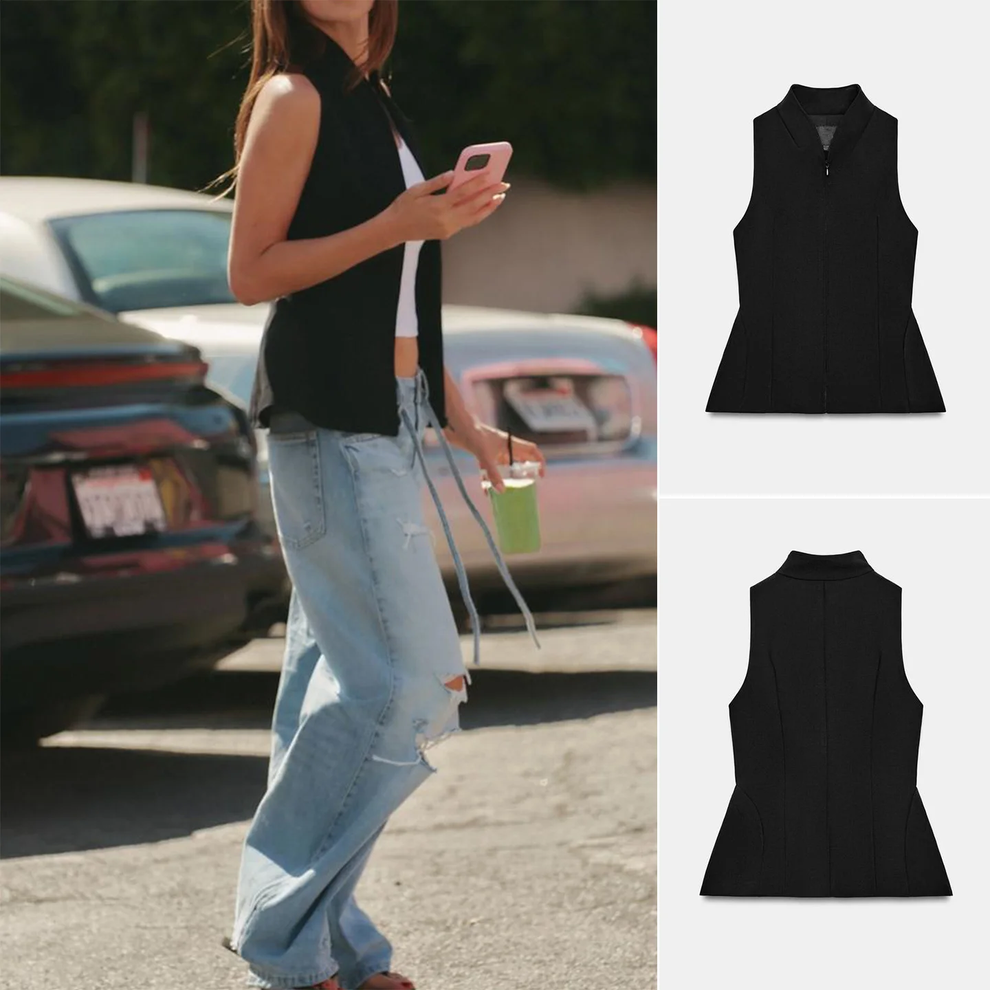 Summer New Women's Slim Fit V-Neck Sleeveless Hidden Zipper Hem Vest Polyester Fiber Regular Length Outerwear H-Shape Vest