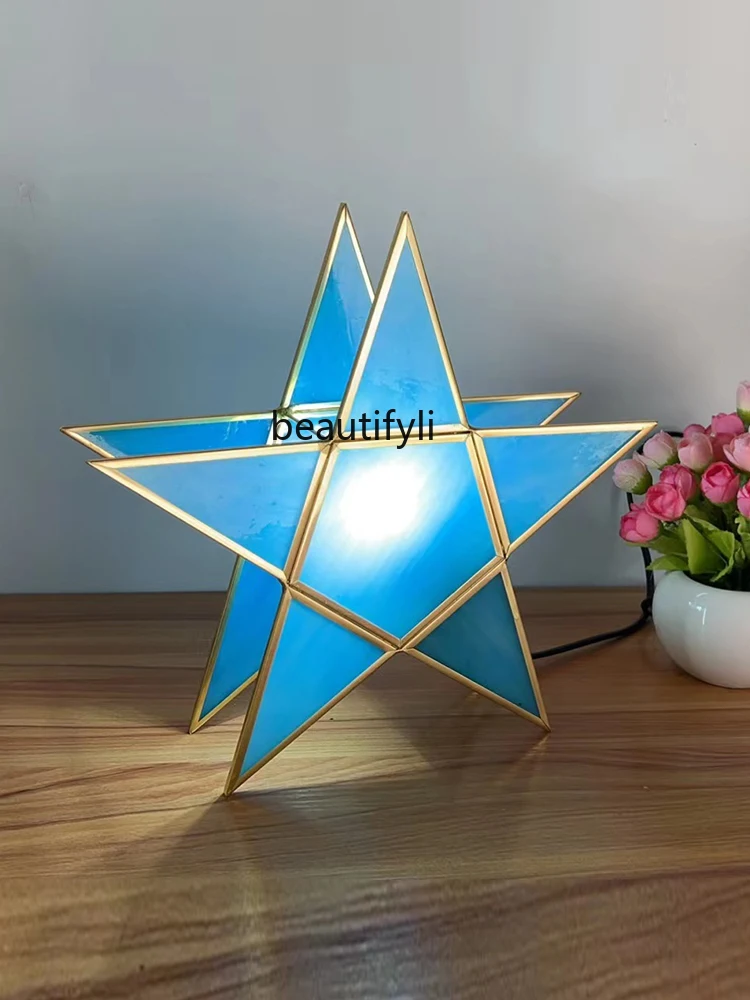 yj Five-Pointed Star Children's Room Nordic Bed Head Bedroom Art Glass Wedding Lamp LED Twinkle Light