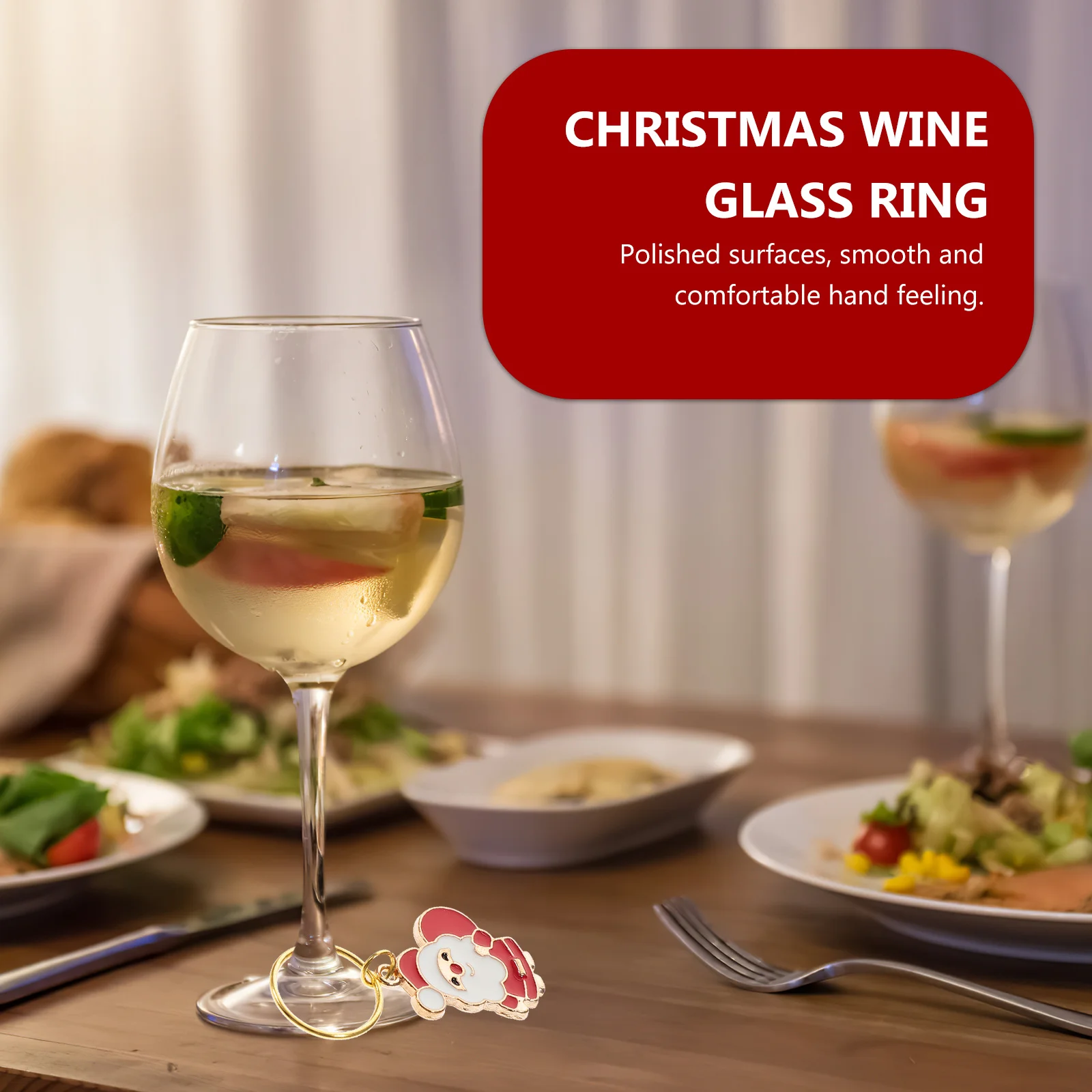 

6 pcs Alloy Wine Glass Ring Christmas Theme Party Decoration Xmas Label Tag Reusable Smooth Polished Finish Kitchen Bar