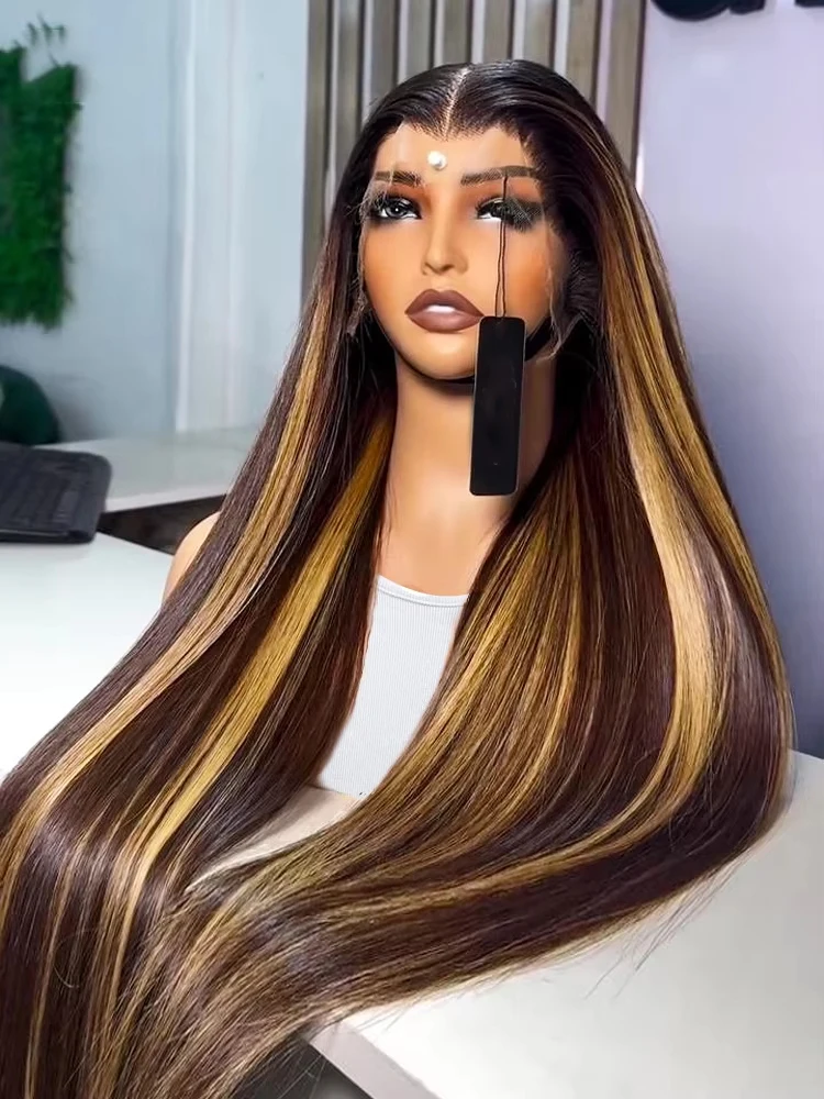 

200 Density 30 34 Inch 4/27 Highlight Straight 13x4 HD Lace Frontal Human Hair Wigs Colored Brazilian Remy Hair Lace Front Wig