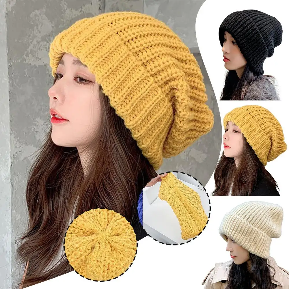 

Fashion Knitted Cap Fluffy Keep Warm Beanie Hat For Women Girls Solid Color Outoor Ski Warm Comfortable Ear Protection Caps W5F4