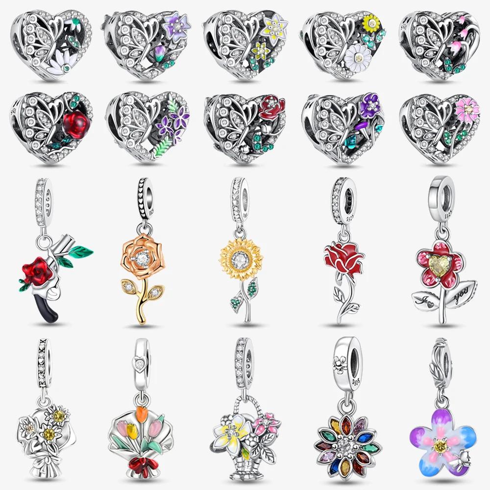 

New Original 925 Sterling Silver Botanical Heart Flower Series Beads Charms for Pandora DIY Bracelet Women Fine Jewelry Gift