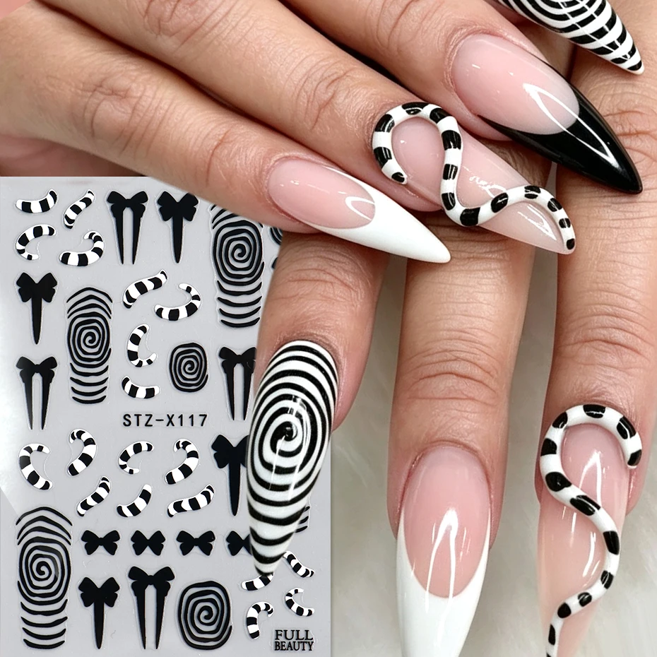 2pcs Black  Eyelash Pupil Swirl Snake Nail Art Sticker Horror Anime Y2K Style Halloween Decal  Janpanese Manicure Slider