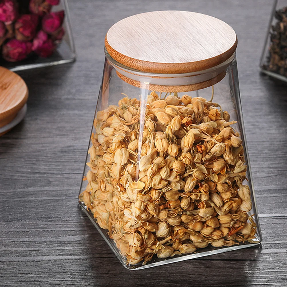 

500ml Glass Grains Storage Tank Airtight Sealed Can Food Container Wooden Lid Moisture Proof Kitchen Essentials