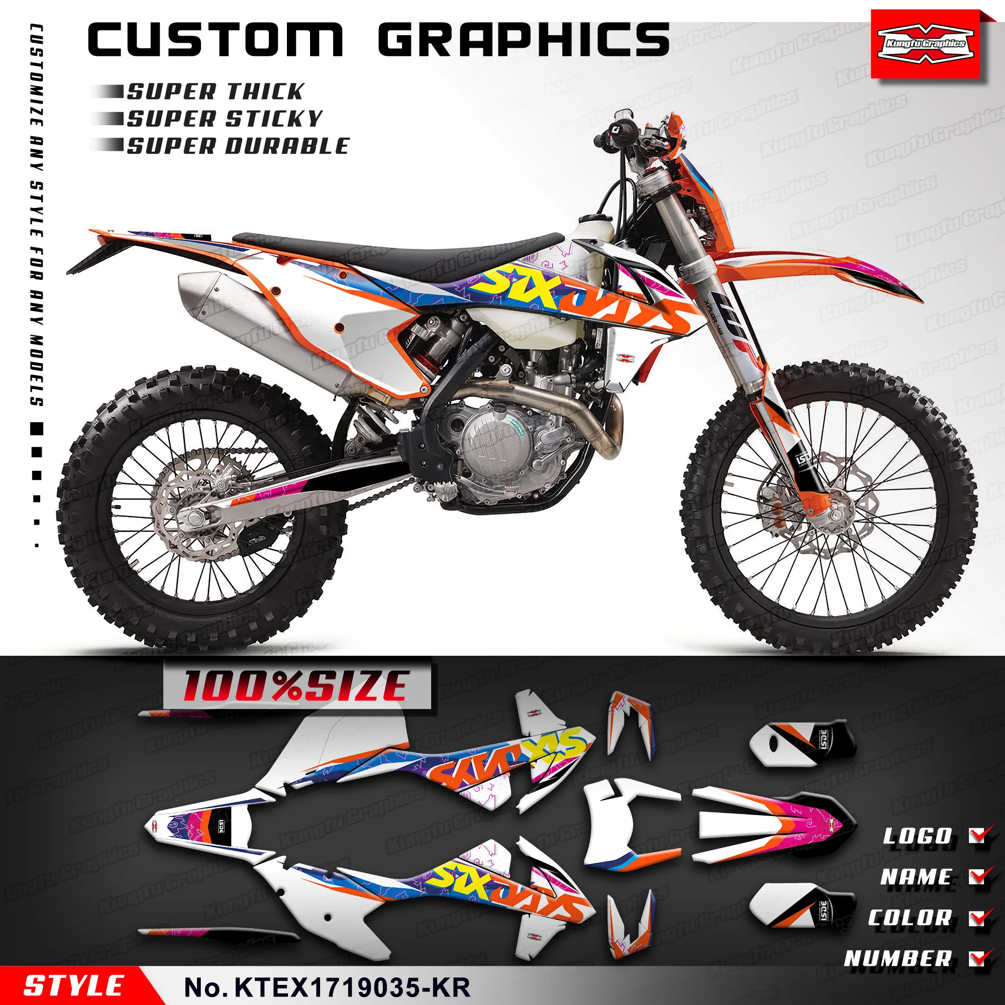 KUNGFU GRAPHICS MX Stickers Wrap Kit for KTM 125 150 250 300 350 450 500 EXC EXC-F XC-W 2017 2018 2019 SIX DAYS, KTEX1719035-KR