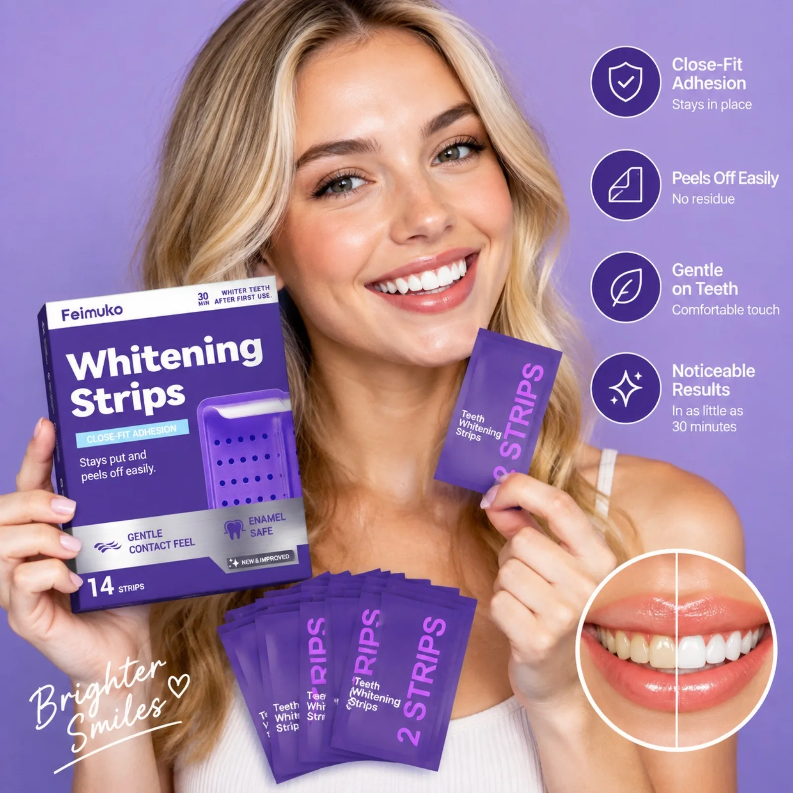 7/14 Purple Whitening Strips Professional Oral Stain Improve Dental Yellowing Lasting Bright Smile for Sensitive Teeth