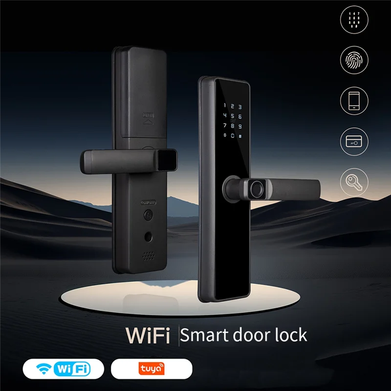 Tuya Zigbee スマートドアロック指紋屋内パスワード指紋リモートロック解除キーカード改ざんアラームバッテリー駆動 Work-Y47A