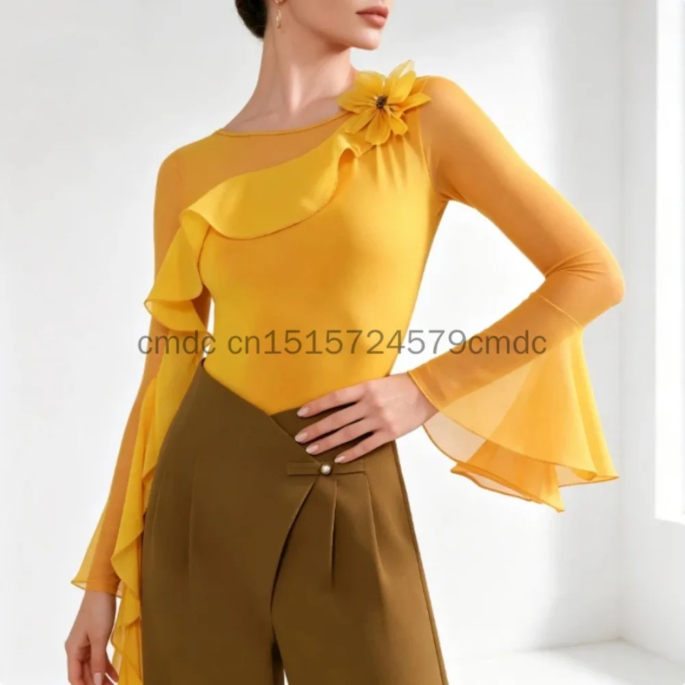 High End Women Modern Ballroom Dance Top Professional National Standard Dance Shirt Fashionable Stage Competition Practice Dance