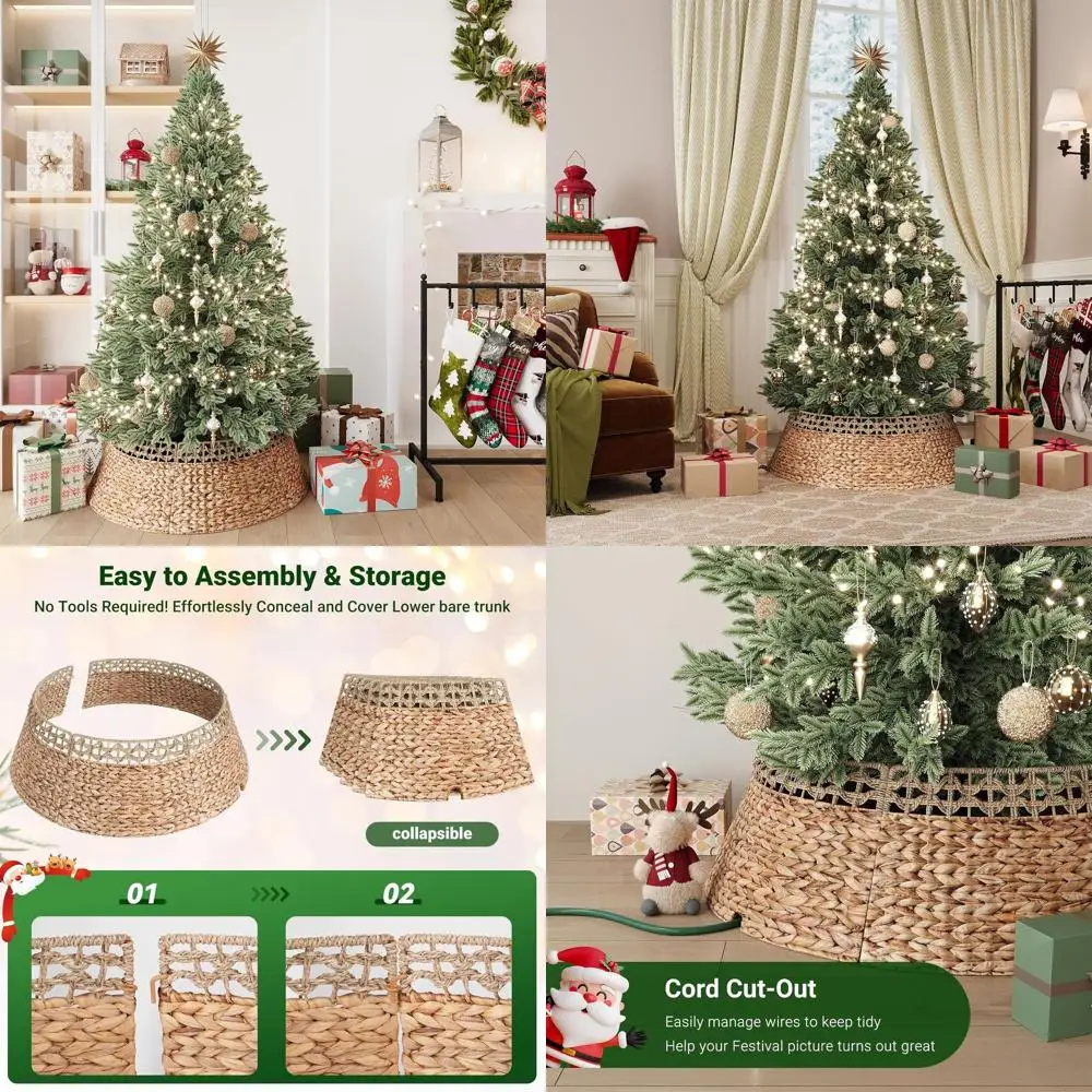 

33 Rattan Christmas Tree Skirt, Seagrass & Water Hyacinth Wicker Base Cover for Artificial Trees, Farmhouse Style Tree Ring Deco