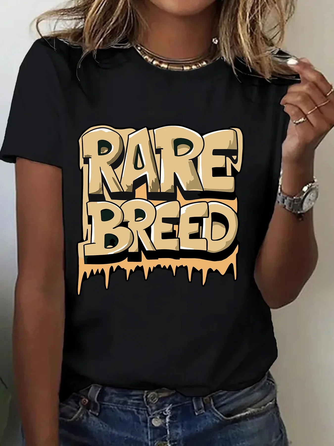 Rundhals-T-Shirt mit einzigartigem Aufdruck, bequem, kurzärmelig, perfekte Freizeitkleidung, seltene Rassen-Grafik-T-Shirt für Damen