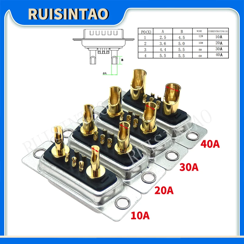 1PCS D-SUB 2V2 2W2 3V3W3 7W2 8W8 9W4 13W3 13W6 17W2/5 21W4 25W3 24W7 36W4 30A 40A Gold plated Male Female high current Connector