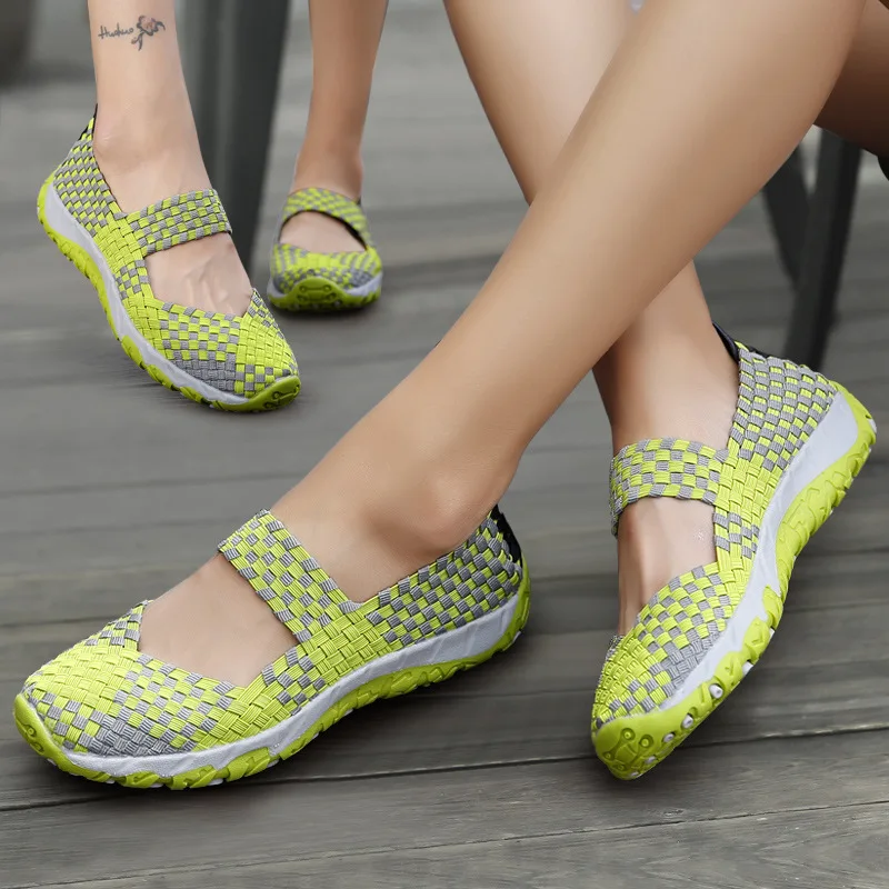 XIHAHA 2023 Fashion New Lightweight Flat Women Shoes Elastic Strap Casual Woven Shoes Women\'s Comfortable Shoes Flat Shoes