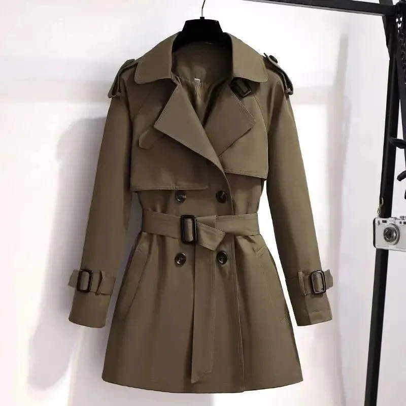 

Trench Coat for Women 2023 New Spring and Autumn Charm Mid Length Coat Solid Color Temperament Goddess Fan British Style Coat