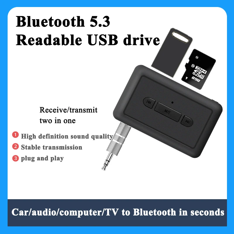 Adaptateur récepteur et émetteur de voiture Bluetooth 5.3, 3 en 1, régule 3 lecteurs sans fil, conversion audio AUX, prise 3.5mm, prise en charge du