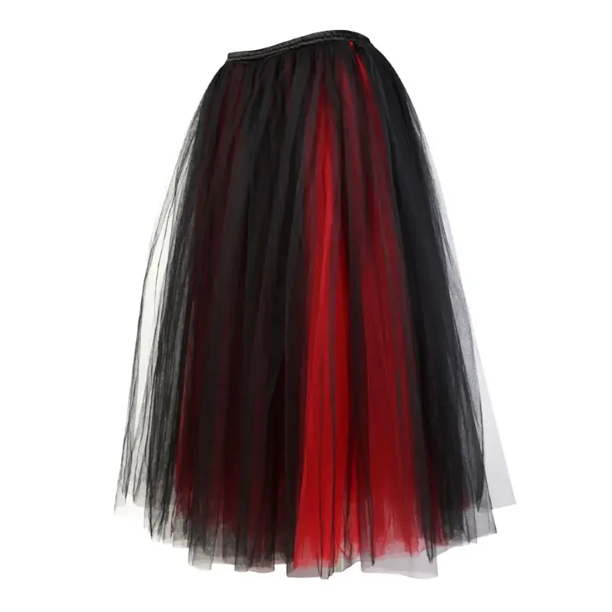 Women Multilayer Tulle Mesh Long Skirt Victorian Multicolor Retro Skirts Princess Fashion Chiffon Fluffy Skirt Plus Size