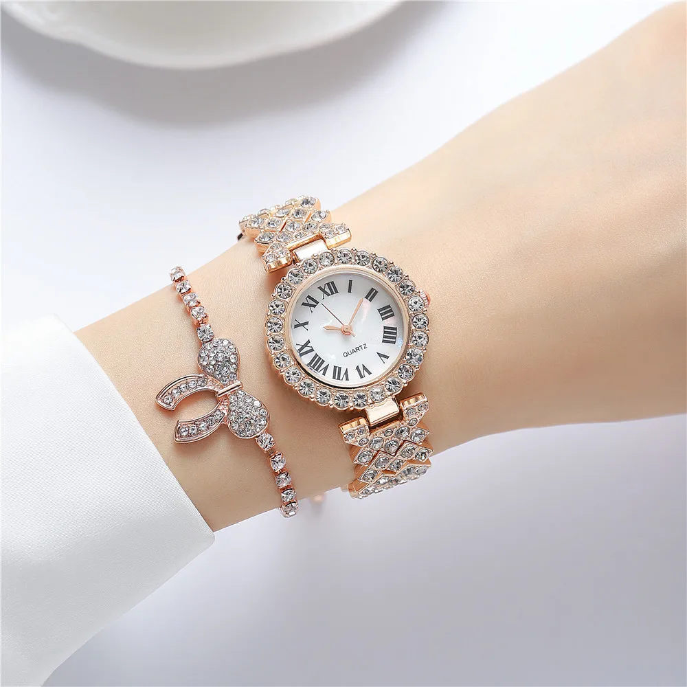 

Temperament Metal Chain Women's Quartz Watch Fashion Rhinestone-encrusted Roman Numerals Ladies Luxury Wrist Watch