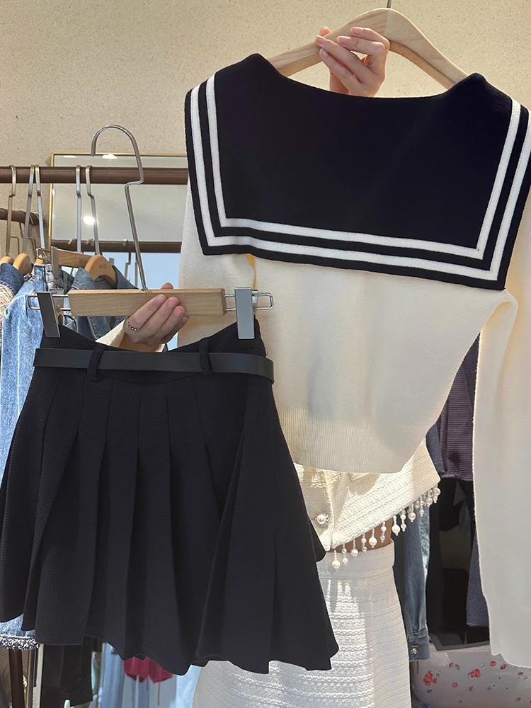 

Осенний студенческий вязаный открытый кардиган в стиле ретро с воротником темно-синего цвета, женский свободный свитер, модный цвет, мягкий, удобный