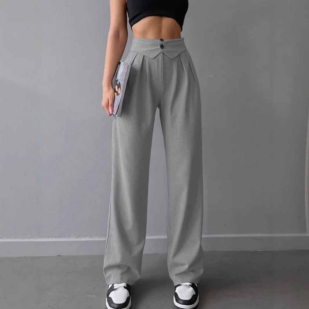 

Autumn And Winter French Gray Pleated Suit Pants Women's Design Sense High Waist Drape Wide Leg Pants Trousers Women's Clothing