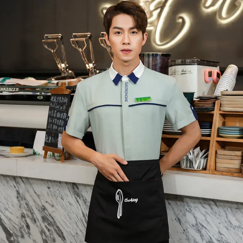 2024 Short Sleeve Waiter Uniform for Man Western Restarant Waitress Uniform Summer Cafee Food Service Overalls Bakery Workwear