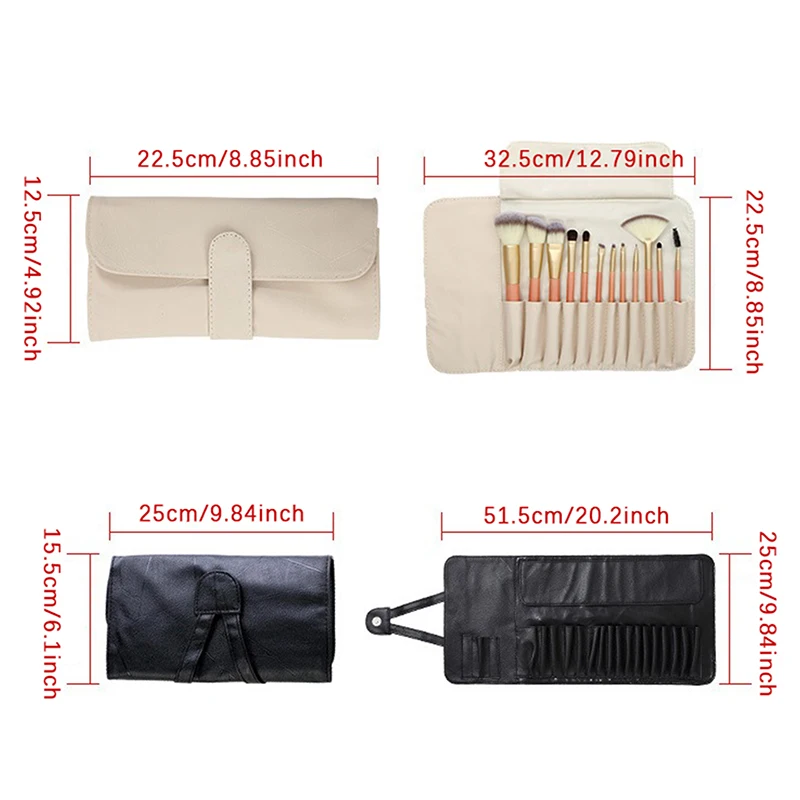 12/18/24Hole Make-Up Brushe Bag Functional Cosmetics Case Travel Organizer Make Up Brushes Protector Makeup Tools Rolling Pouch