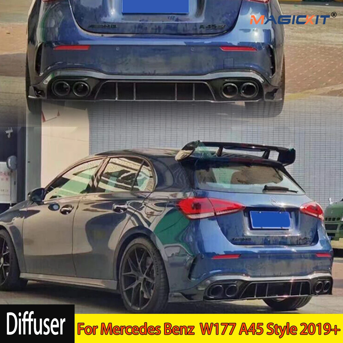 Car Rear Bumper Lip Diffuser For Mercedes Benz W177 AMG Line 2019-2020 A Class A45 A180 A200 A220 A250 with Muffler Exhaust Tip