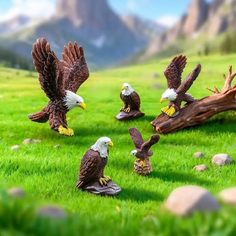 6 PCS Simulated Bald Eagle Miniature - Resin Ornament For DIY Terrarium, Car & Desktop Decor