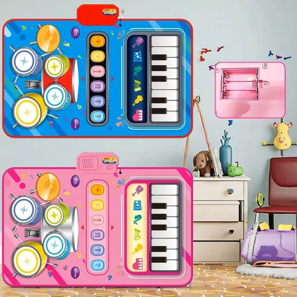 2In1 Musical Toys for Toddler Piano Keyboard & Jazz Drum Music Sensory Play Mat Baby Toddlers Music Instrument Education Toys