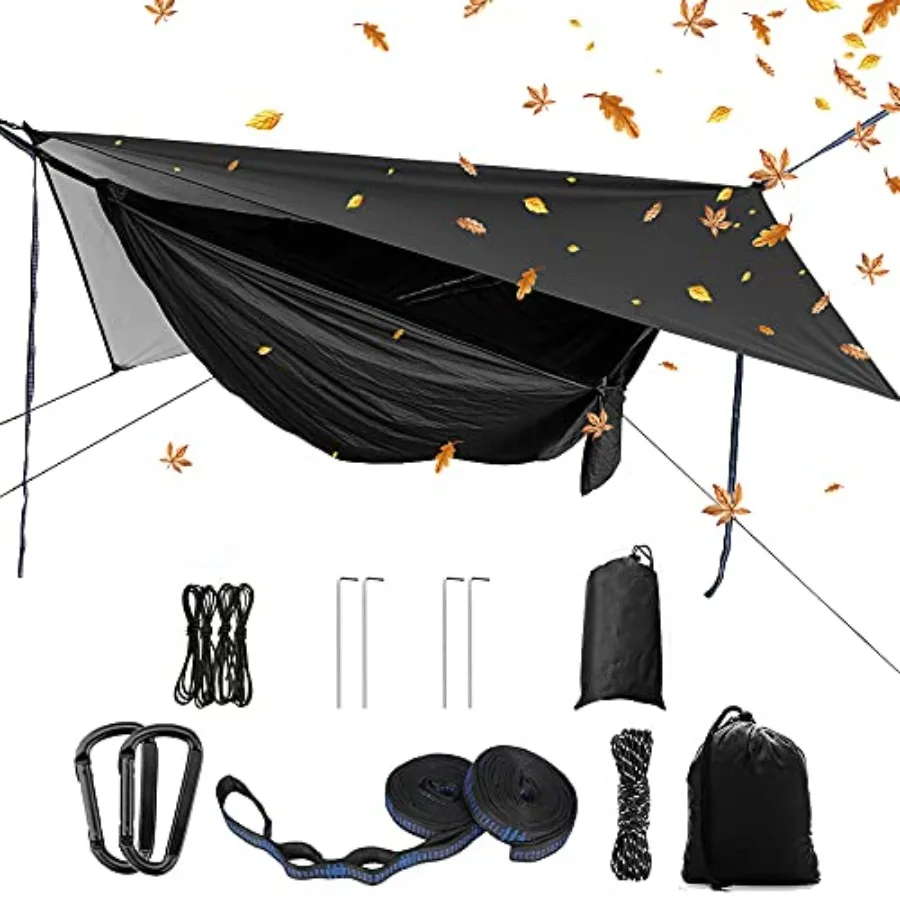 

Portable Single Double Nylon High Strength Parachute Hammock Rainfly Set, Camping Hammock with Rain Fly Tarp and Mosquito Net T