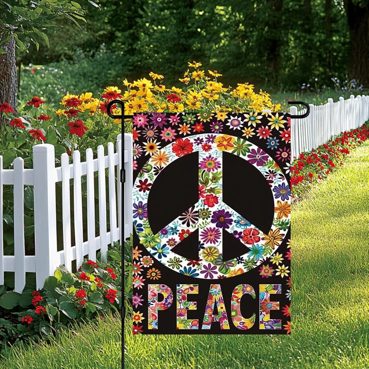 Peace Sign Garden Flag 12x18 Colorful Hippie Floral Peace Symbol Yard Flag Double Sided Boho Outdoor Decor for Porch Patio L PPM