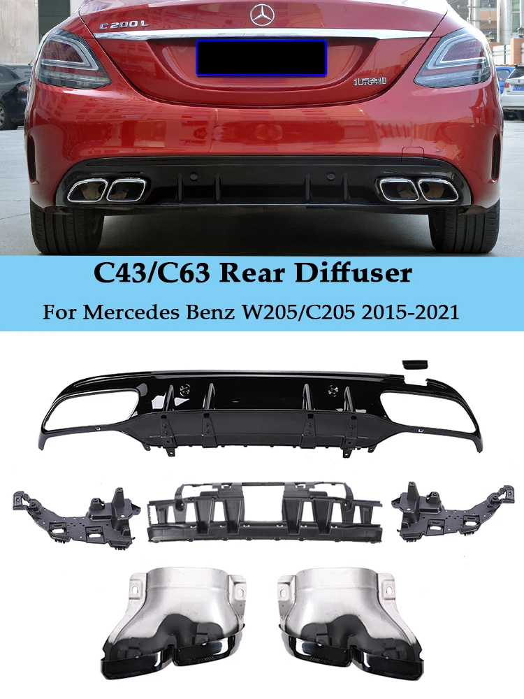 

Rear Diffuser With Exhaust Pipes C63 C43 Style AMG Look For Mercedes Benz C Class W205 C205 S205 A205 Sedan Coupe 2015-2021