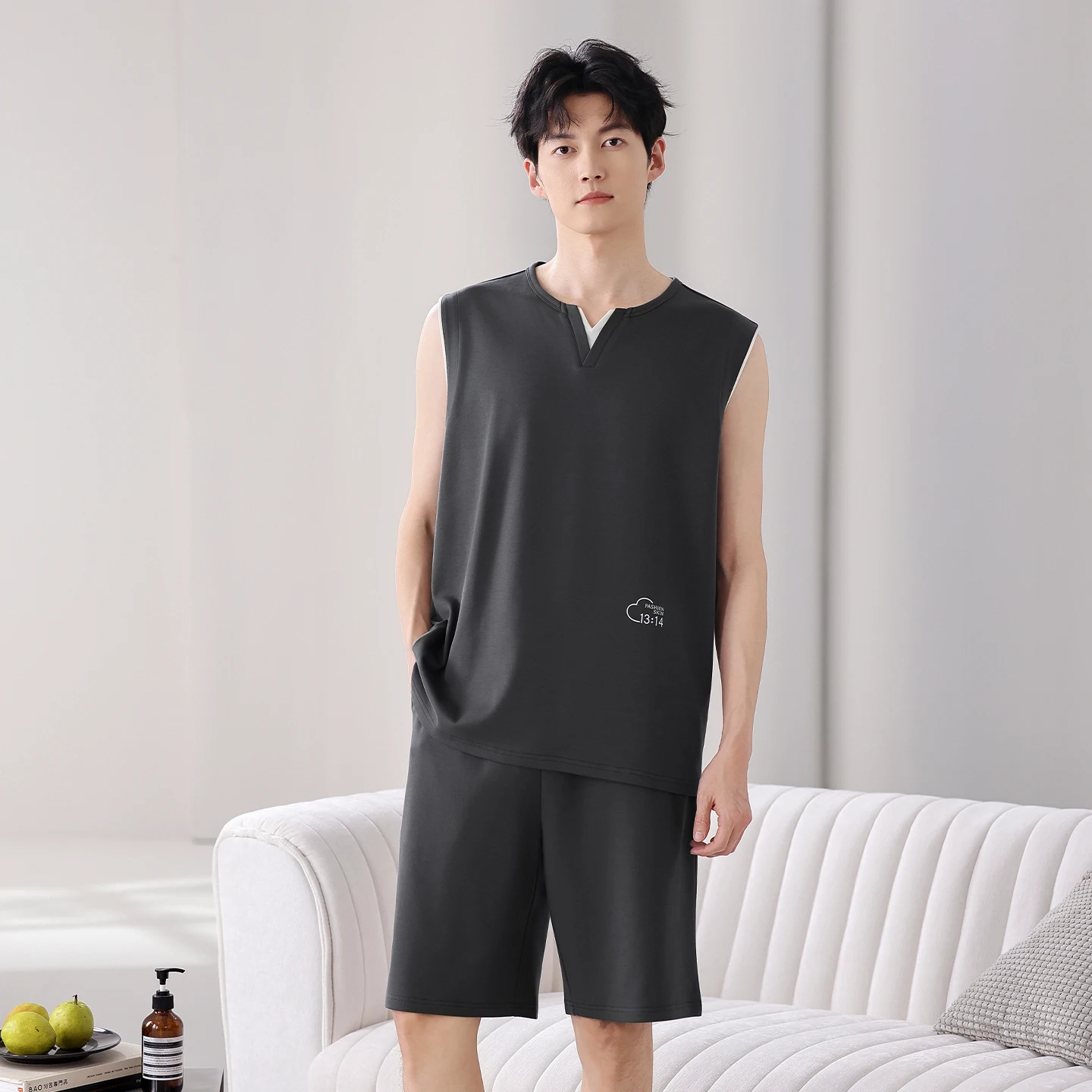 

Big Yards L-4XL summer full pure cotton sleepwear men pajamas sets sleeveless tops + short pants pajama suit vest male homewear