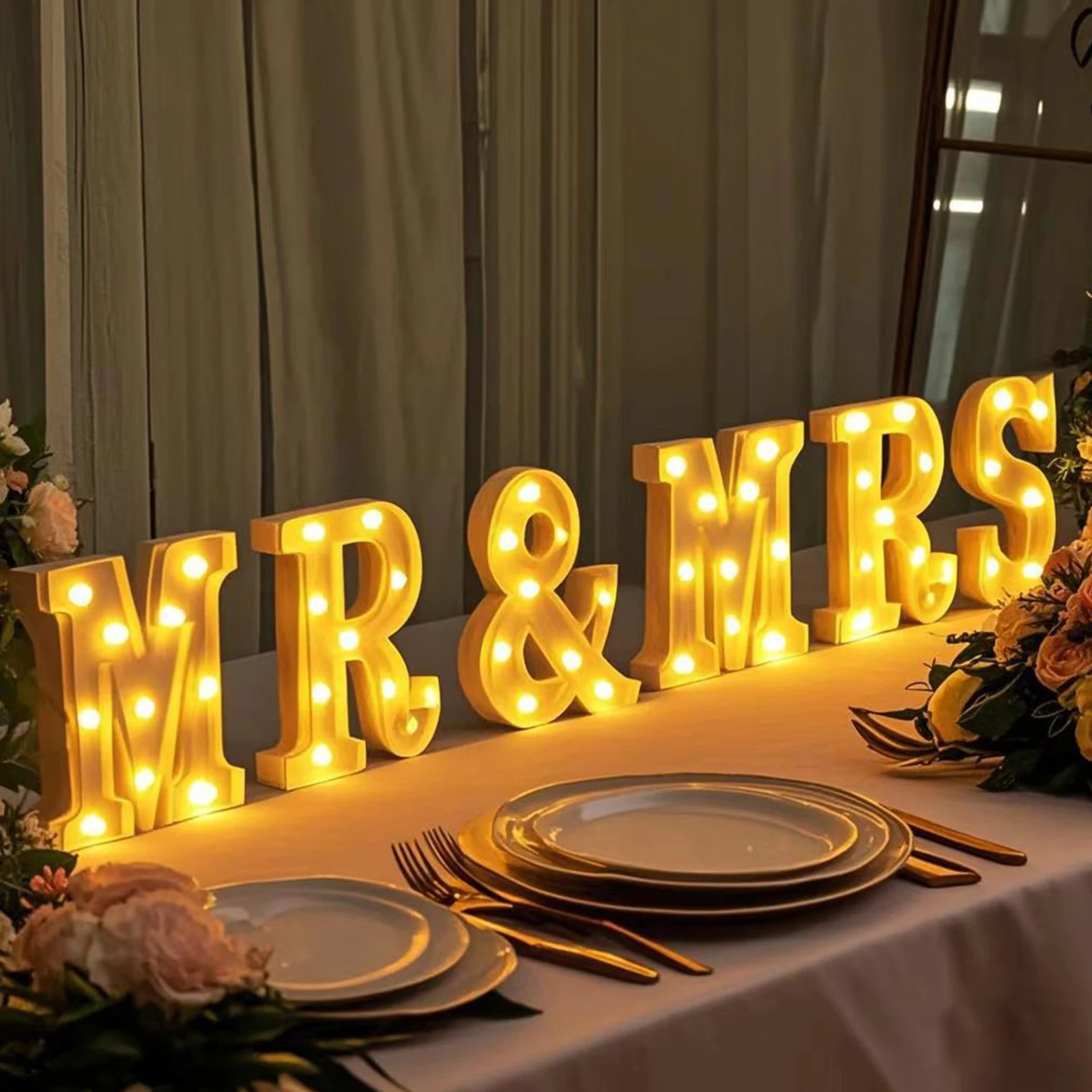 6 unids/set de iluminación LED luces de letras MR & MRS logo decoración de escritorio de boda, adecuada para iluminación de fiesta del Día de San Valentín